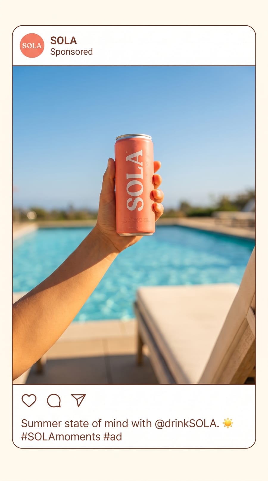 Generated influencer post for Sola, the fictional demo drink brand