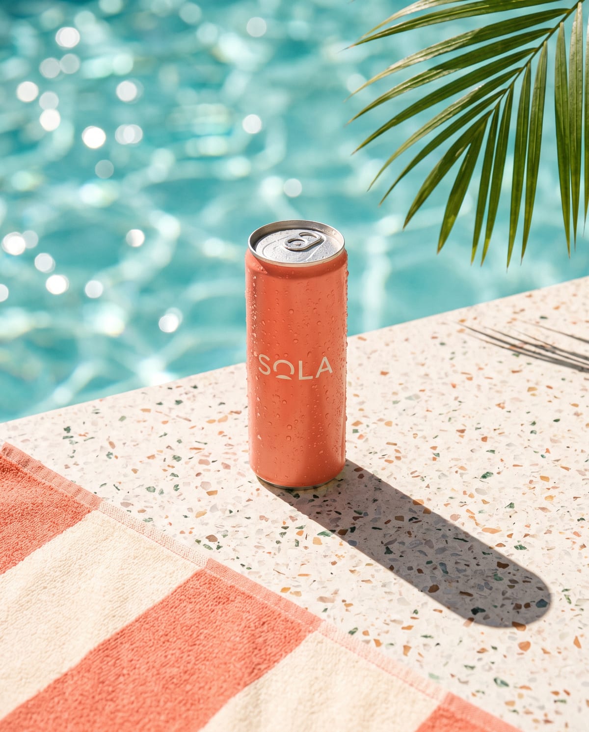 Generated poolside product visual for Sola, the fictional demo drink brand