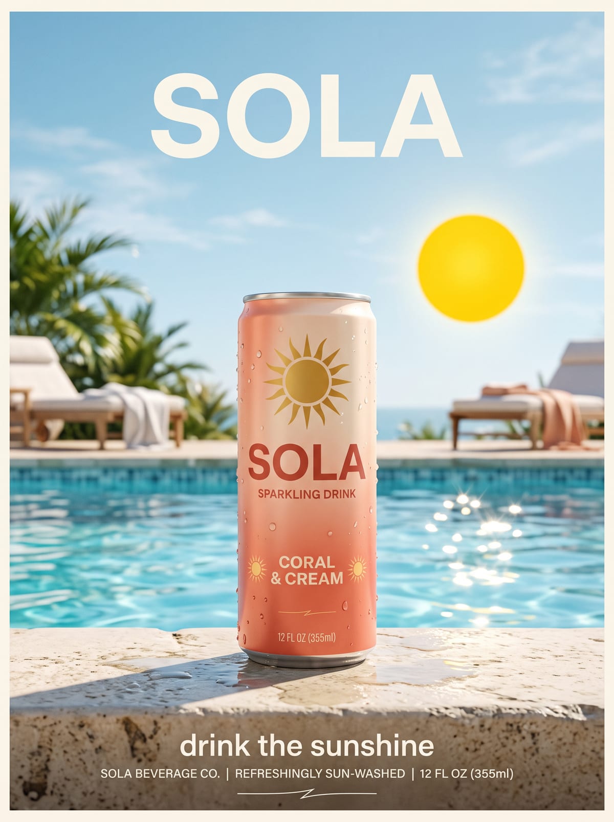 Generated campaign poster for Sola, the fictional demo drink brand