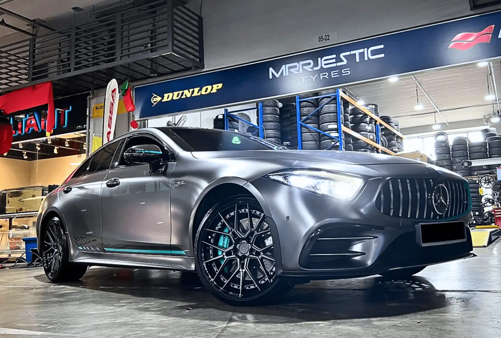 Mercedes-AMG inside the Mrrjestic Tyres workshop