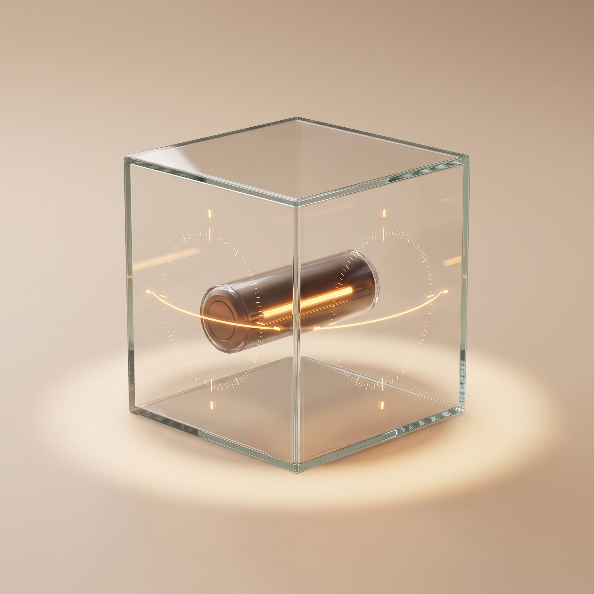 A dark system unit tested inside a glass sandbox.