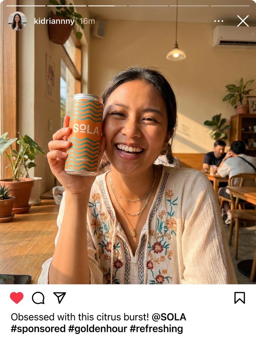 Influencer content featuring the Sola drink, first look